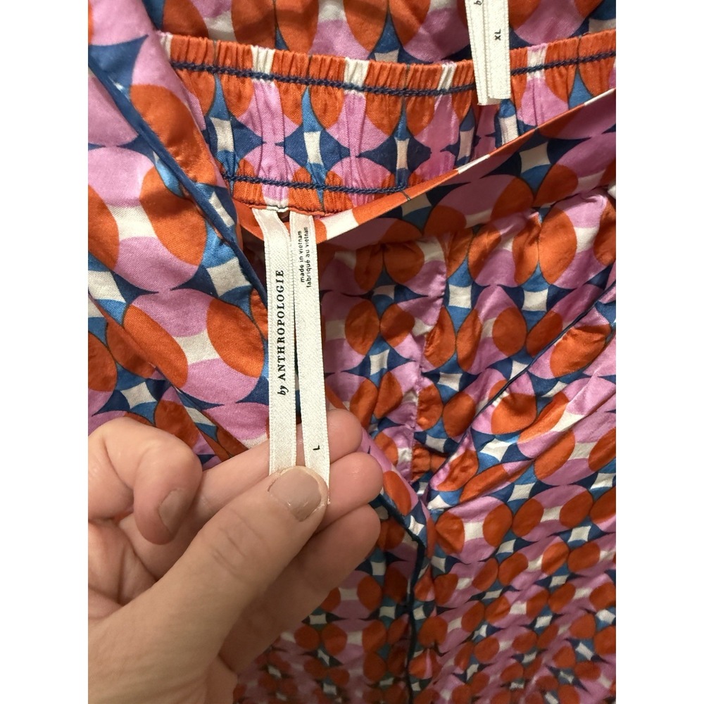 Anthropologie LyreBird Silky Printed Pajama Set Sold Out Print Top XL Shorts LG - Picture 12 of 16
